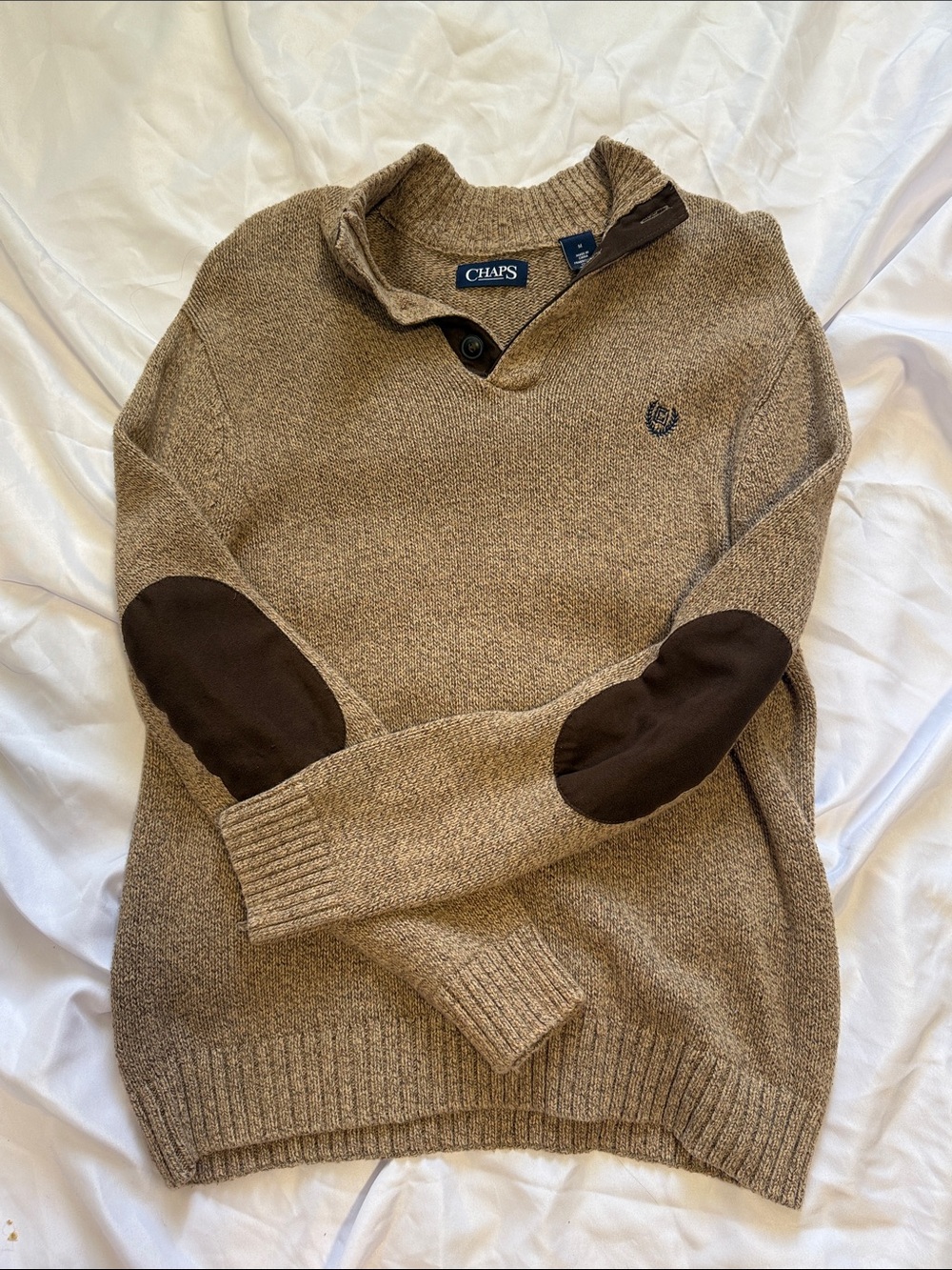 Chaps Men's Tan V-Neck Quarter-Button Sweater